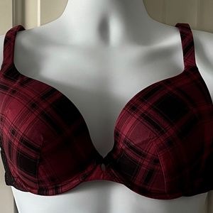 Cacique Uplift Plunge Red Black Wired Bra - 42C